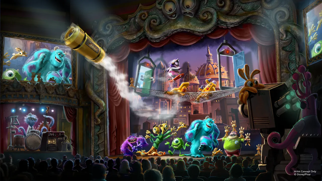 Glob Theater em Monstropolis, cenário do show "Welcome to Monstropolis"