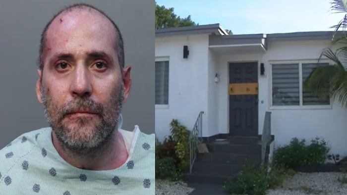Homem condenado à prisão perpétua por assassinato em Miami; à direita, a casa onde o crime ocorreu