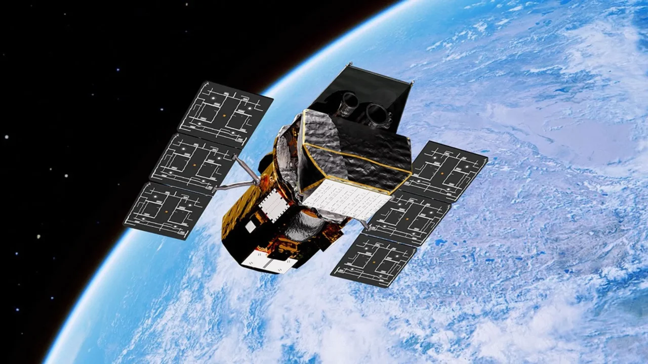 O Observatório Swift Neil Gehrels da NASA orbita acima da Terra nesta concepção artística.