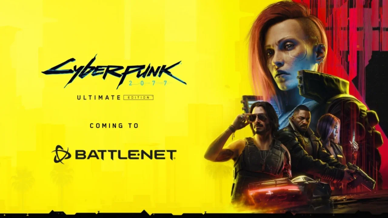 Pôster de divulgação da versão Ultimate Edition de jogo de ficção científica distópica anunciando seu lançamento em plataforma de distribuição digital, com personagens armados em composição sobre fundo amarelo e vermelho