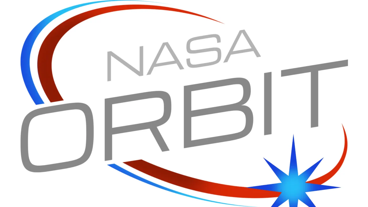 Imagem de design gráfico da NASA ORBIT. As palavras "NASA ORBIT" são exibidas cercadas por um design gráfico oval com uma estrela na parte inferior do oval.