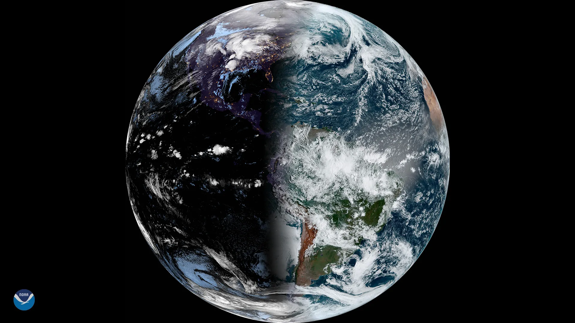 Uma visão de disco completo da Terra a partir do GOES 16, GOES East, no equinócio vernal.