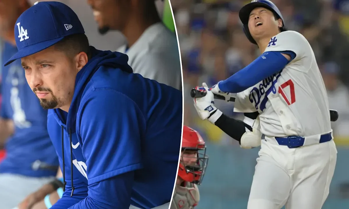 Dois momentos do Los Angeles Dodgers: pitcher na banca de reservas observando o jogo e jogador reagindo após foul durante partida contra Cincinnati Reds