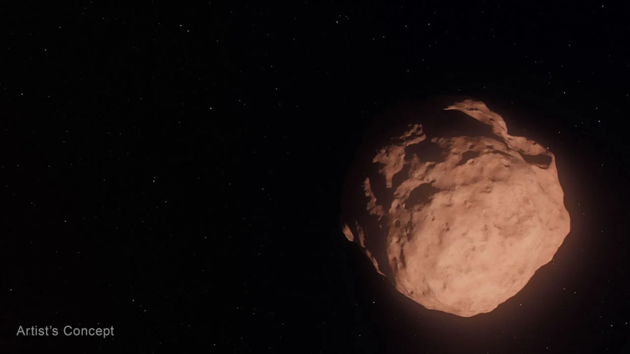 Este conceito artístico retrata um Objeto Transnetuniano, um pequeno e fraco corpo gelado orbitando o Sol além da órbita de Netuno. Esses objetos são tão pequenos que, mesmo com os telescópios espaciais Hubble e Webb da NASA, aparecem apenas como minúsculos pontos de luz.