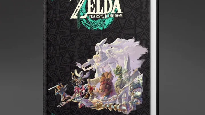 Capa do livro de arte "Secrets of the Zonai" de The Legend of Zelda: Tears of the Kingdom, com ilustrações de personagens e criaturas do jogo contra fundo cinza com padrão circular