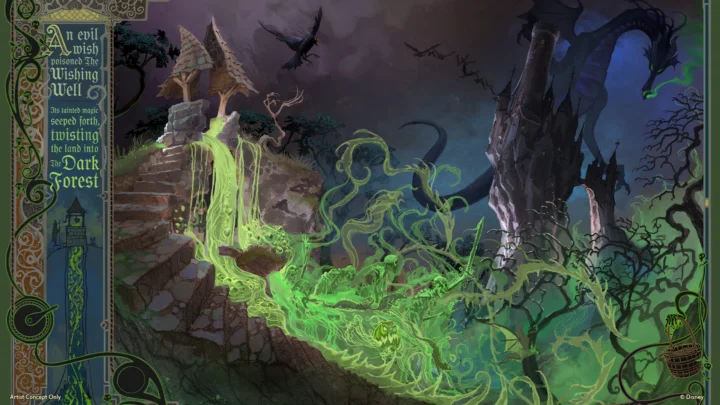 Arte do D23 sobre o Poço dos Desejos em Villains Land