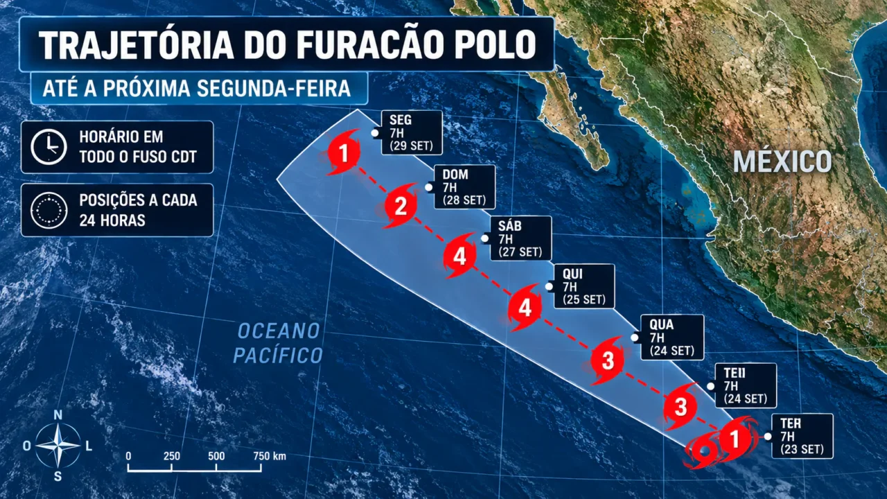 A trajetória do furacão Polo no México