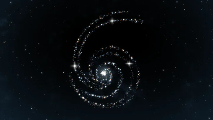 Galáxia espiral com núcleo brilhante e braços formados por aglomerados de estrelas contra fundo preto do espaço