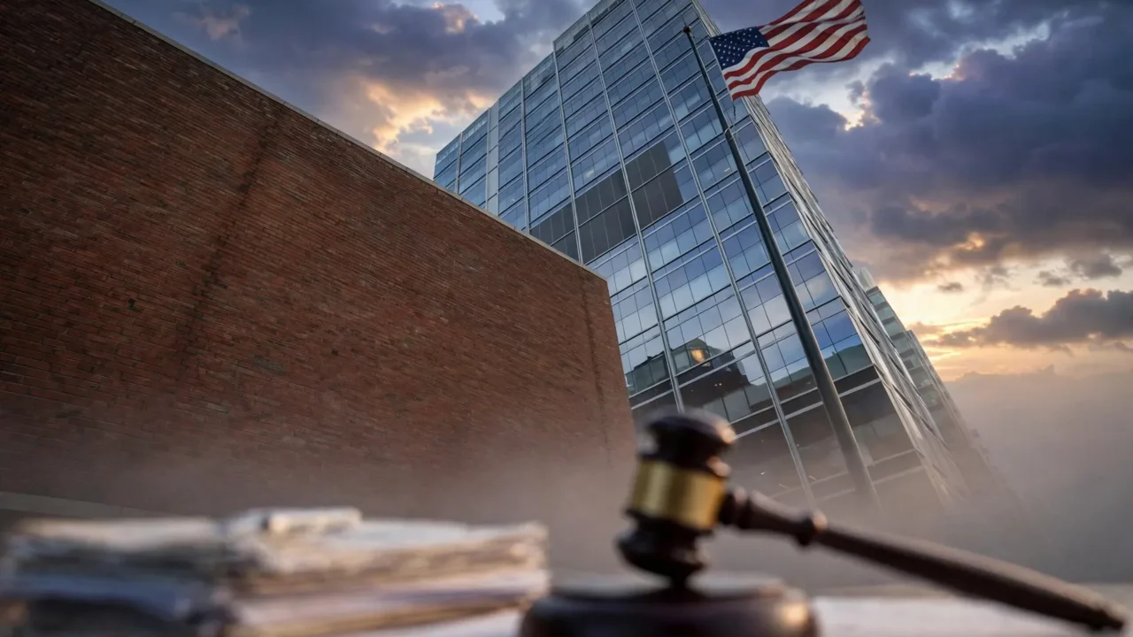 Fachada de tribunal federal em Boston, onde o juiz George O'Toole bloqueou as multas milionárias do DHS contra imigrantes. Imagem ilustrativa gerada por IA.