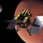 Conceito artístico da espaçonave Martian Moons eXploration (MMX) da JAXA (Agência de Exploração Aeroespacial do Japão) em Marte.