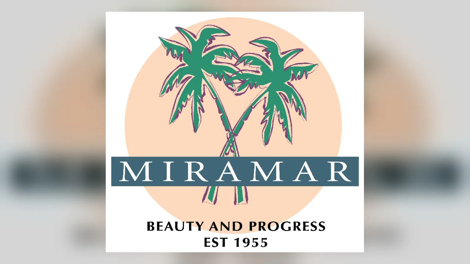 Brasão da cidade de Miramar, na Flórida, com duas palmeiras e o lema "Beauty and Progress"