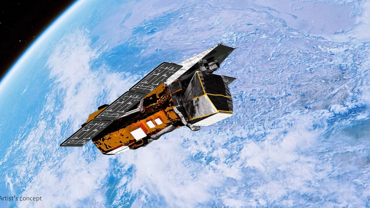 O Observatório Neil Gehrels Swift, da NASA, em órbita acima da Terra, nesta concepção artística.