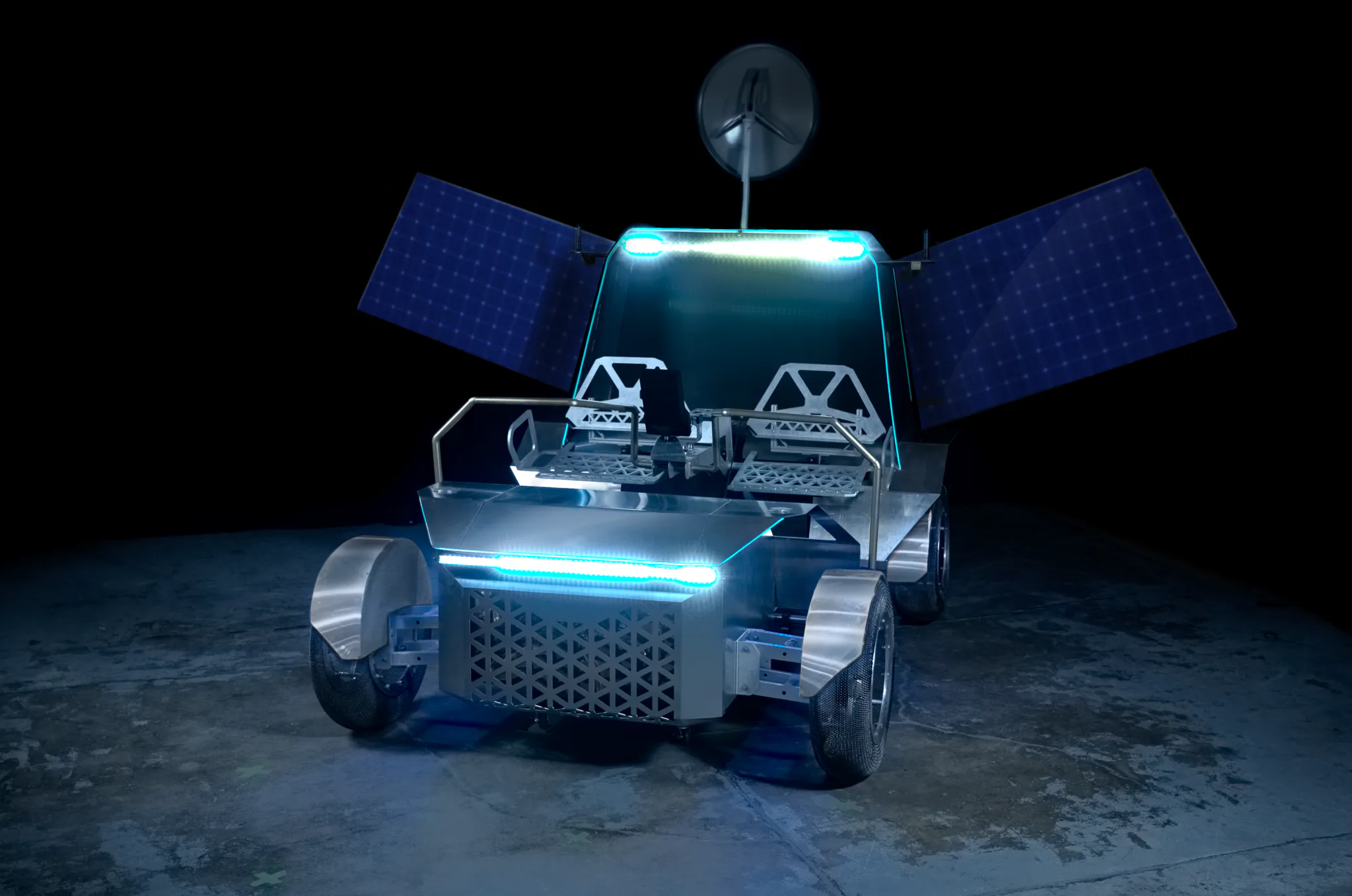 Protótipo em escala real do veículo de terreno lunar Pegasus, da Lunar Outpost.
