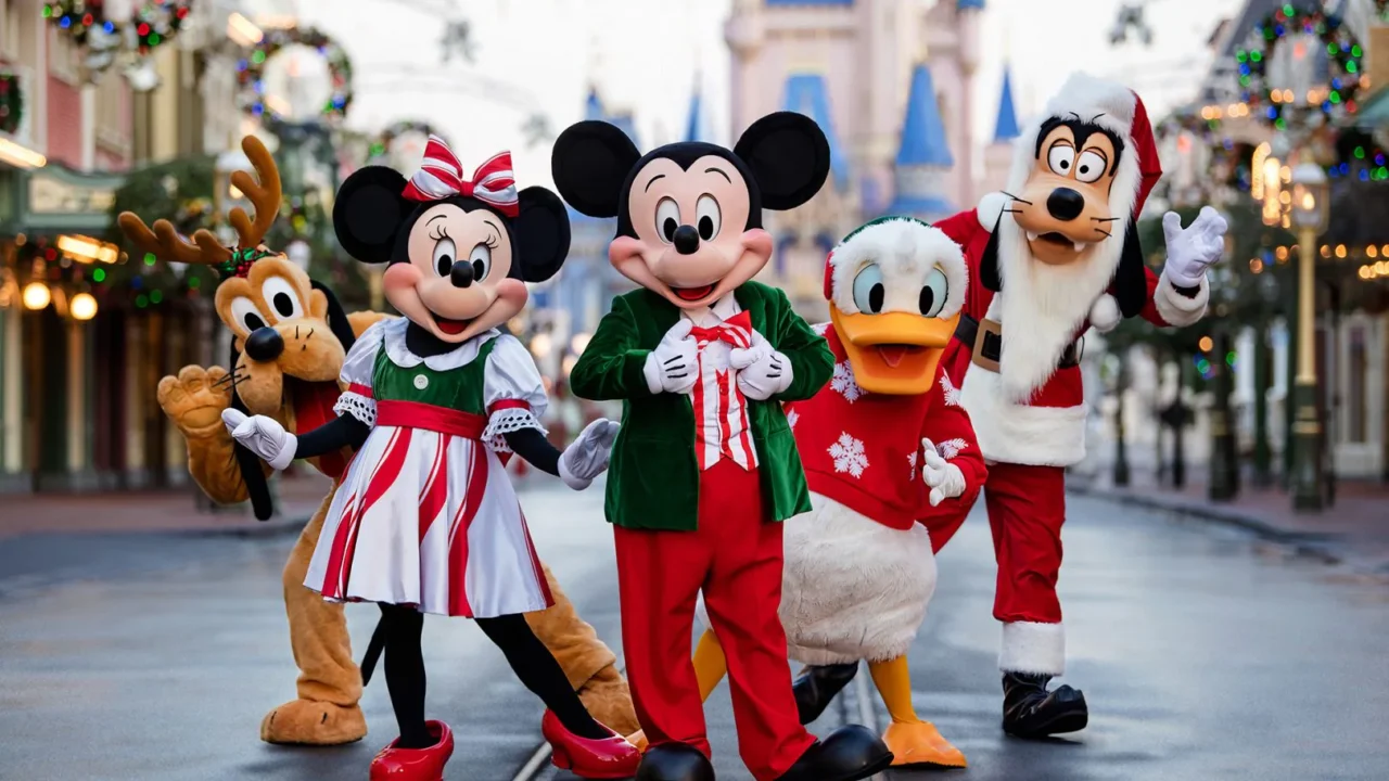Personagens da Disney no Mickey's Very Merry Christmas Party 2025