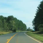 Rodovia estadual 114 da Geórgia, de pista simples entre pinheiros, com a placa "East 114" logo depois da divisa com o Alabama, em 2017 (imagem de arquivo)