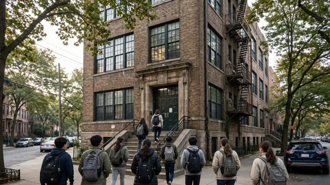 Estudantes chegam a uma escola pública de Nova York: desde o ataque de 7 de outubro de 2023, milhares de famílias judias têm deixado a rede pública em direção a yeshivas e escolas judaicas.