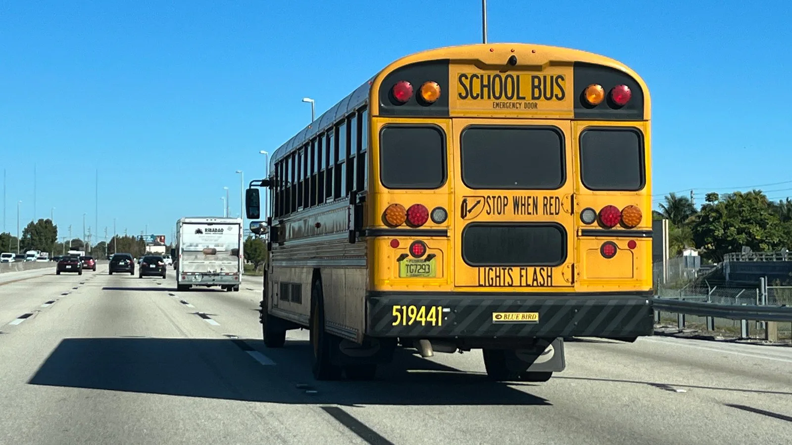 Ônibus escolar amarelo numa rodovia da Flórida, em janeiro de 2022 (imagem ilustrativa)