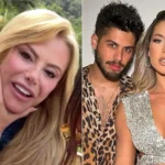 À esquerda, mulher loira de cabelos lisos, com a mão no rosto, em frente a uma vegetação verde; à direita, homem de barba e cabelo espetado ao lado de mulher de cabelos longos e brilho no vestido prateado, em fundo claro